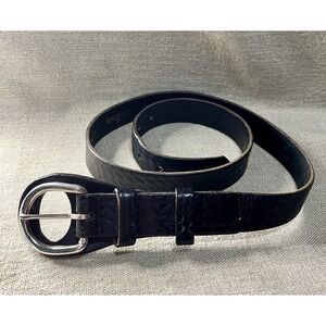 Boston Leather 6580 BP Black Basketweave Belt Mens 36 Made in USA Silver Tone